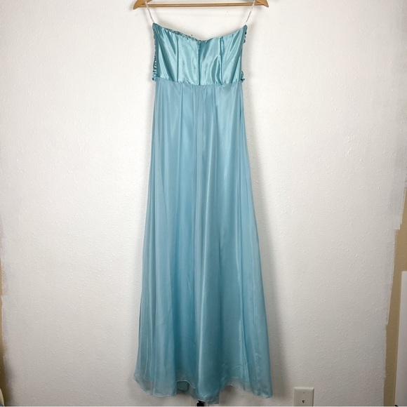 Vintage strapless sz.2 Jessica McClintock dress in light aqua blue with rosette - Picture 7 of 11